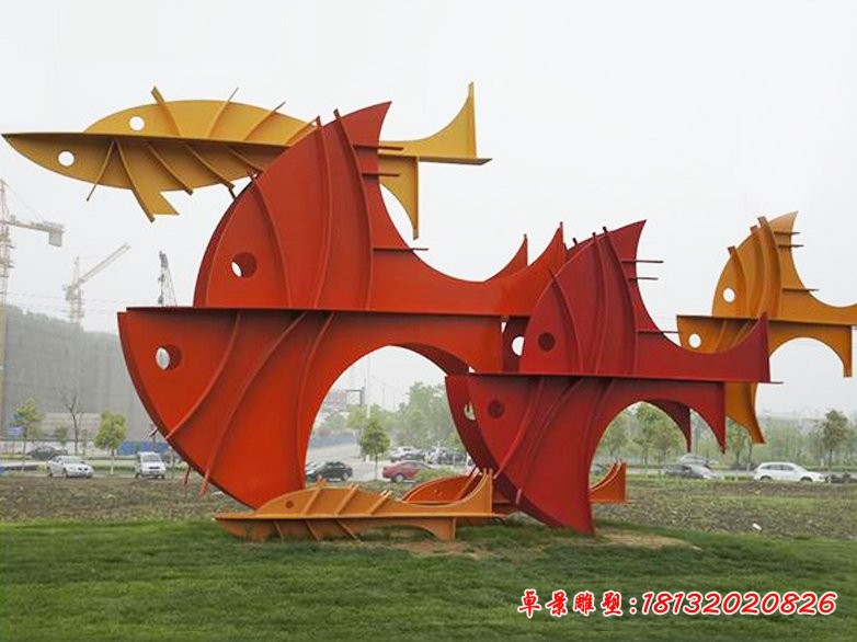 不銹鋼大型抽象魚 城市景觀雕塑
