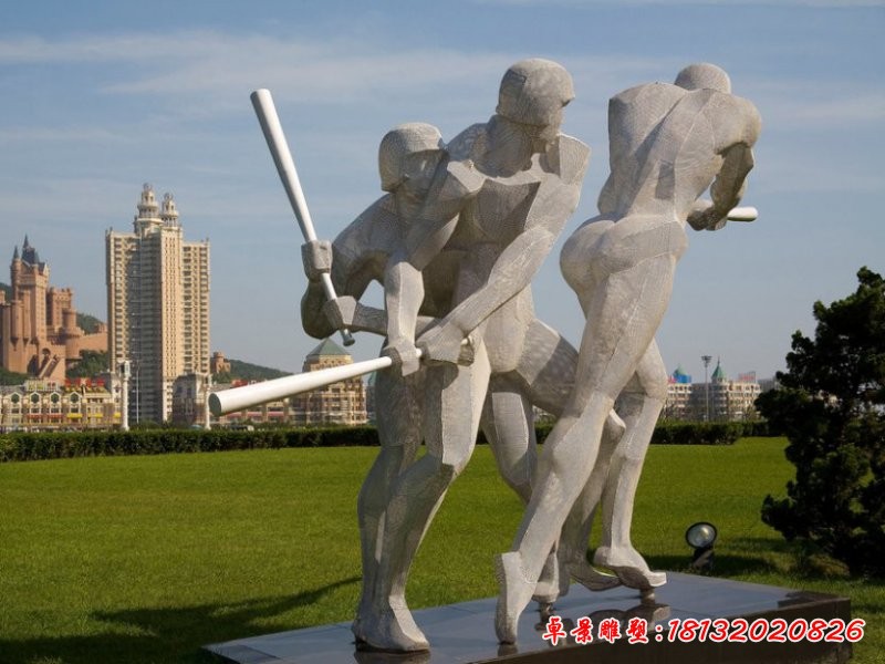 不銹鋼公園打棒球球人物雕塑