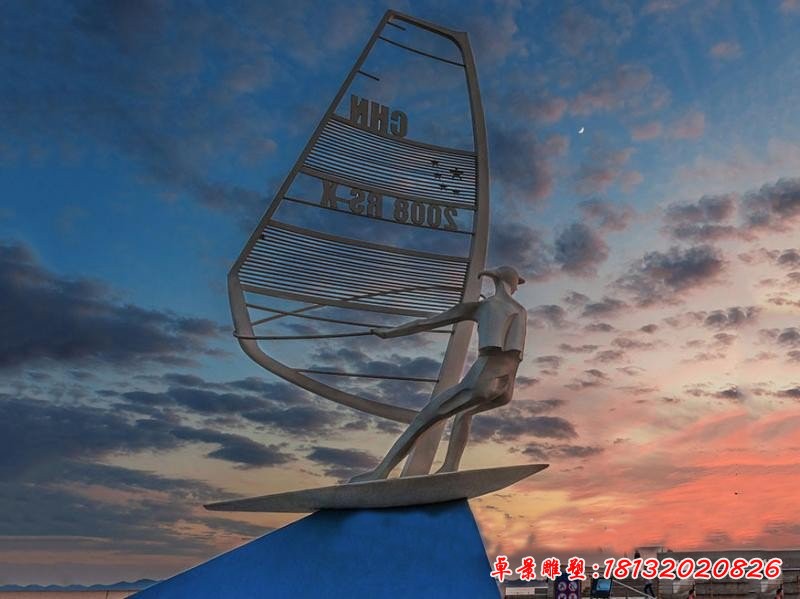 不銹鋼抽象駕駛帆船人物雕塑