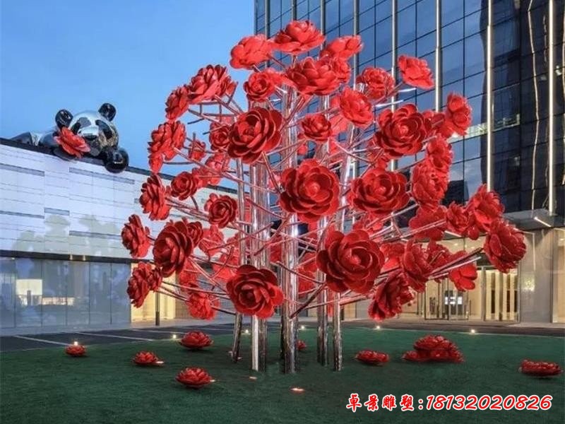不銹鋼玫瑰花樹雕塑