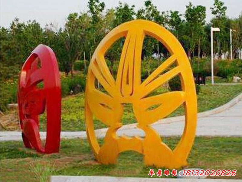 不銹鋼抽象彩色臉譜雕塑