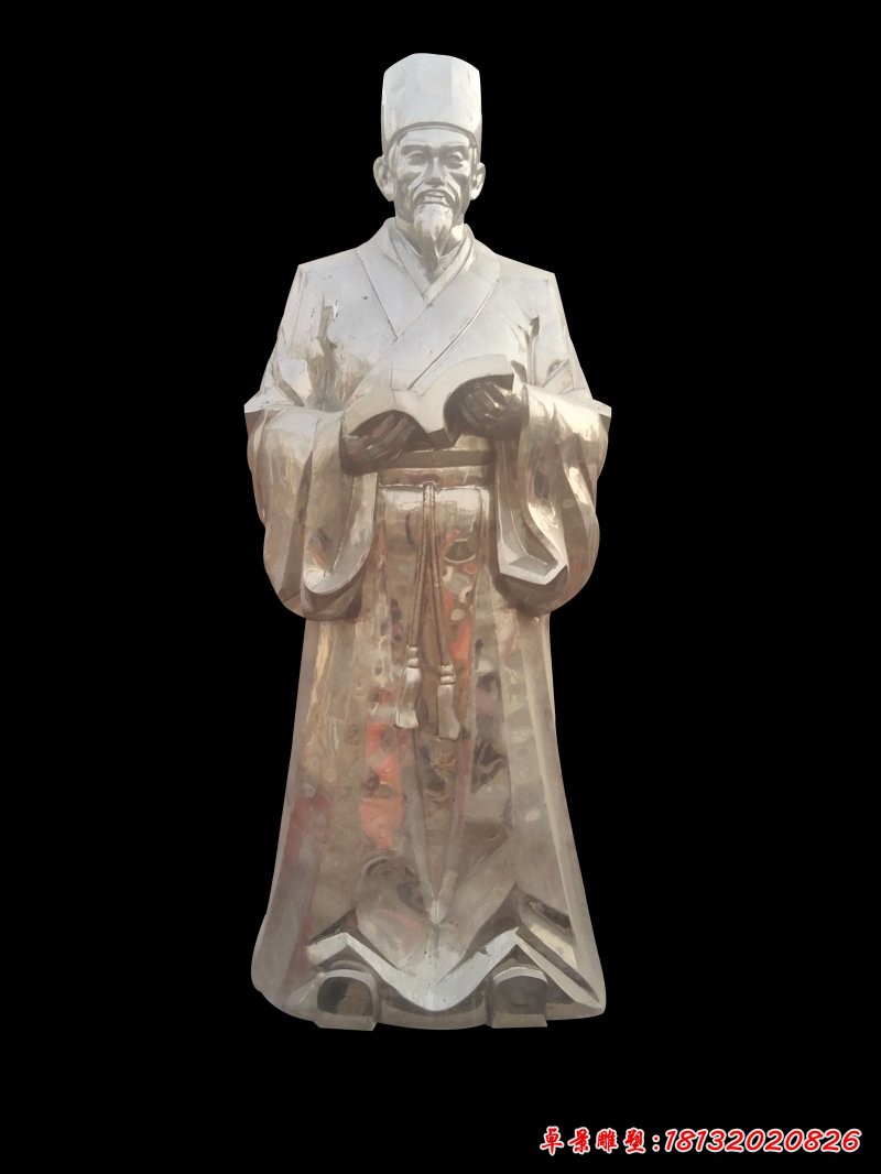 不銹鋼拿醫(yī)書的李時珍雕塑