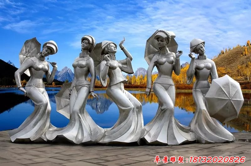 不銹鋼少數(shù)民族少女雕塑