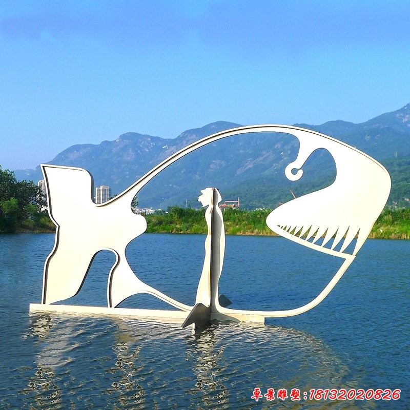 不銹鋼大型抽象鯨魚(yú)雕塑