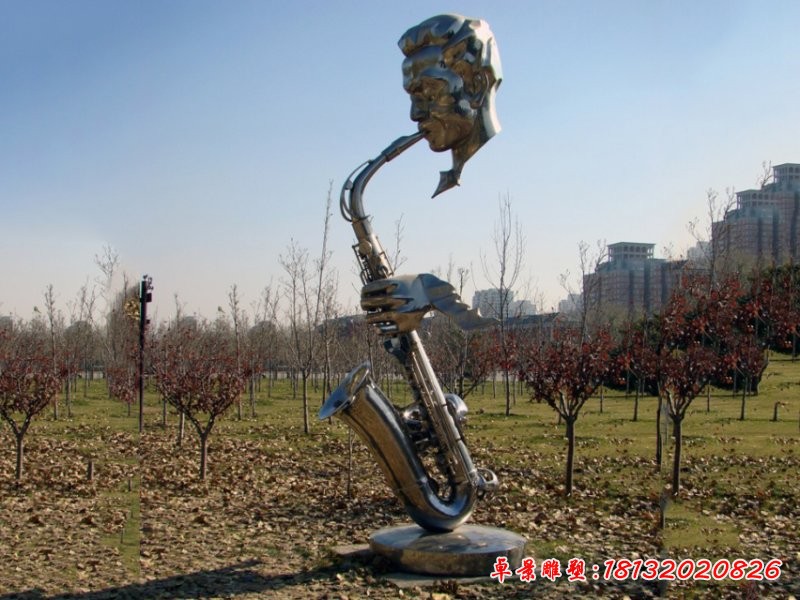 不銹鋼抽象吹薩克斯人物雕塑