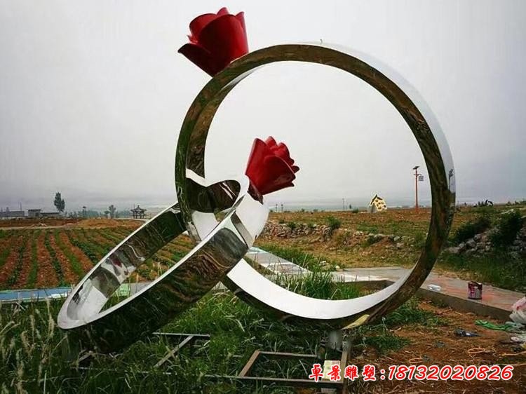 公園不銹鋼玫瑰花戒指雕塑