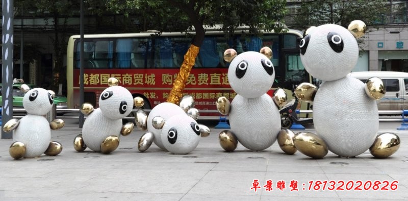 不銹鋼動物抽象熊貓雕塑