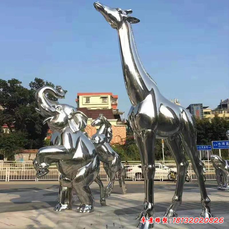 不銹鋼戶外長頸鹿雕塑 (2)