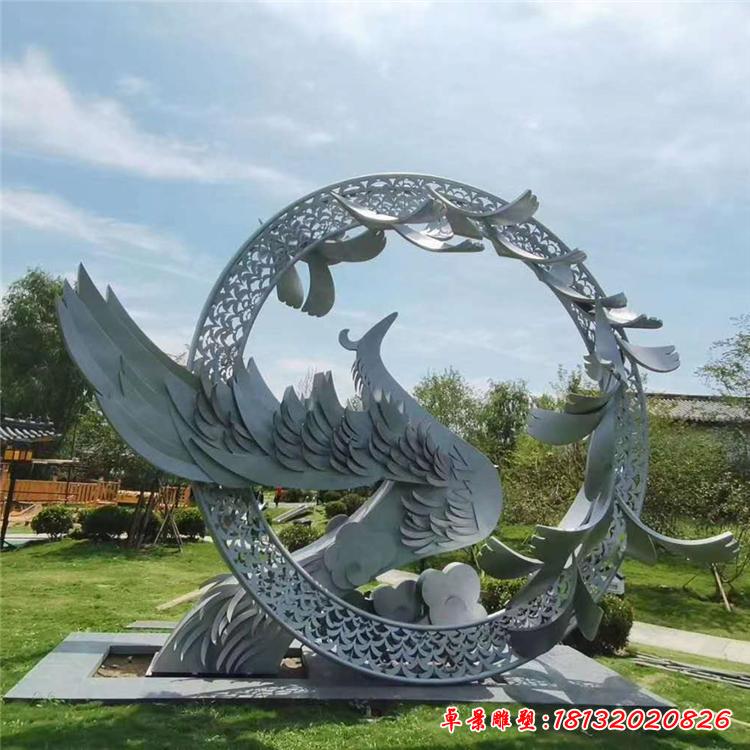 不銹鋼抽象圓環(huán)鳳凰雕塑