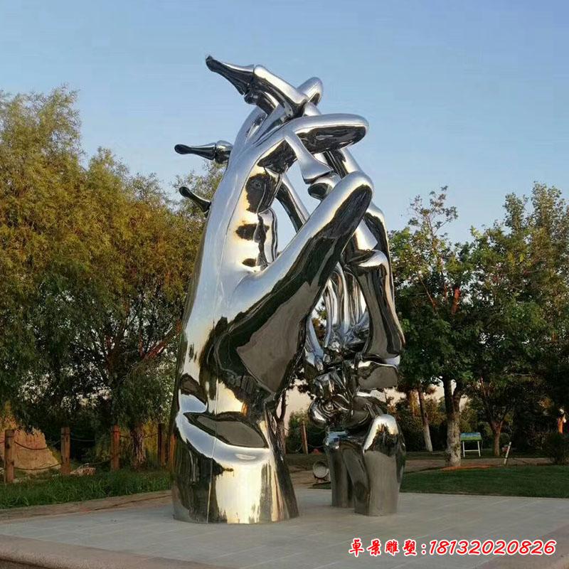 不銹鋼鏡面手交叉雕塑