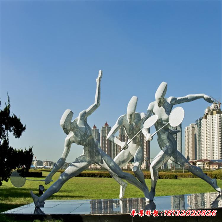 不銹鋼打羽毛球景觀雕塑