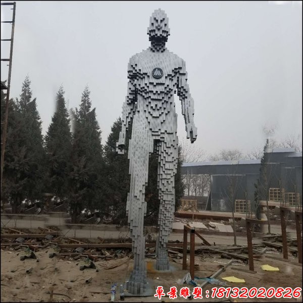 不銹鋼抽象鏤空幾何人體雕塑