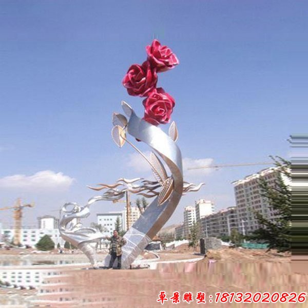 不銹鋼抽象玫瑰花仙女雕塑