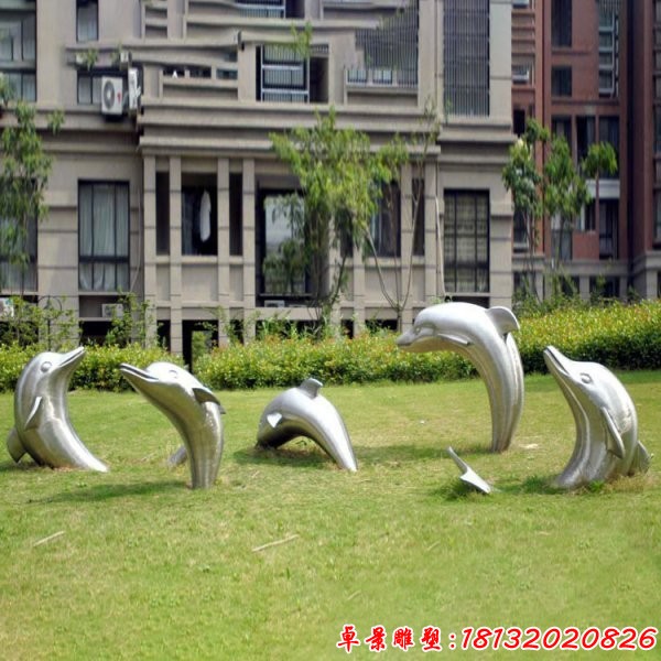 草坪跳躍海豚不銹鋼雕塑