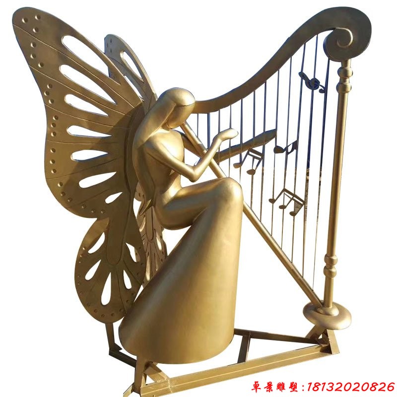 不銹鋼拉琴弦的蝴蝶美女雕塑