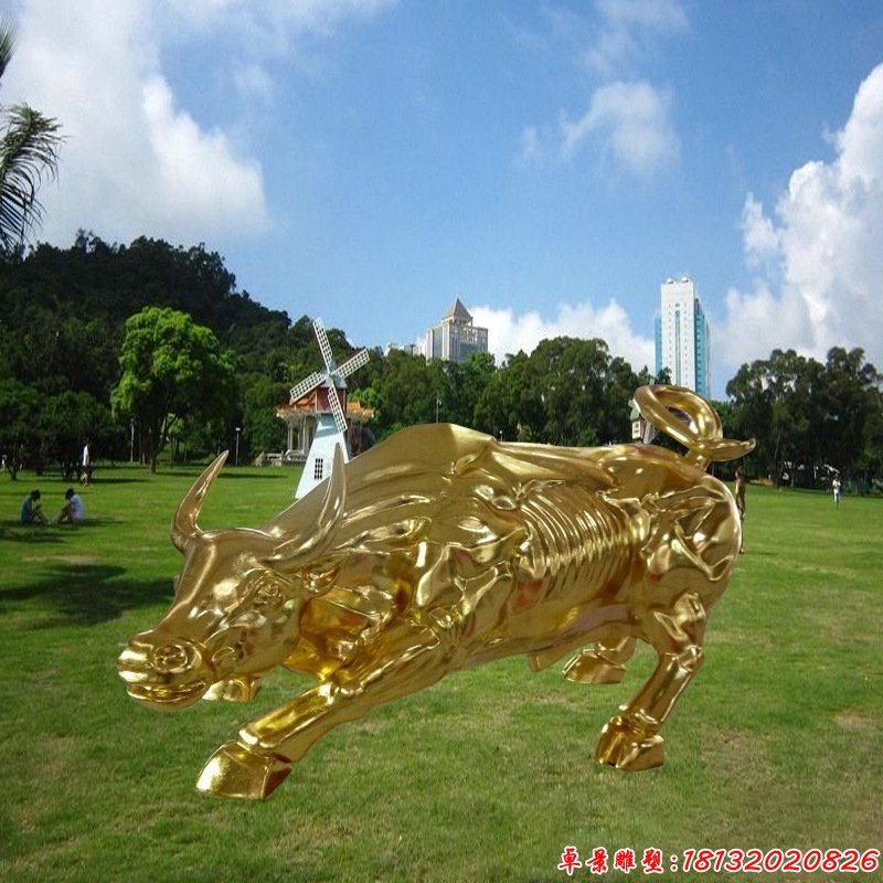 不銹鋼鈦金華爾街牛雕塑 (5)