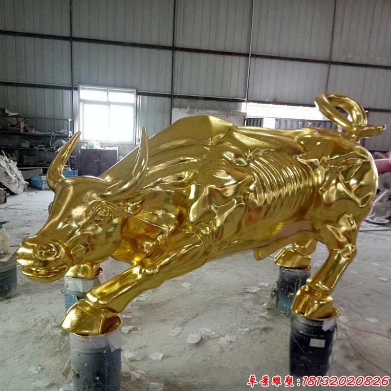 不銹鋼鈦金華爾街牛雕塑 (4)