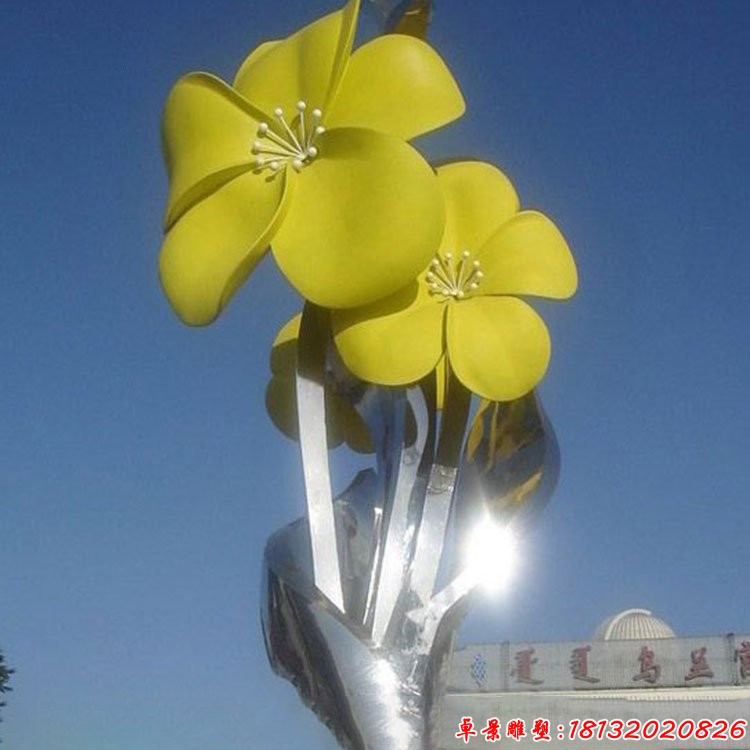 鏡面不銹鋼開放花朵雕塑