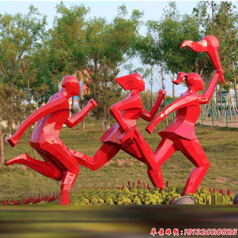 不銹鋼幾何火炬手雕塑