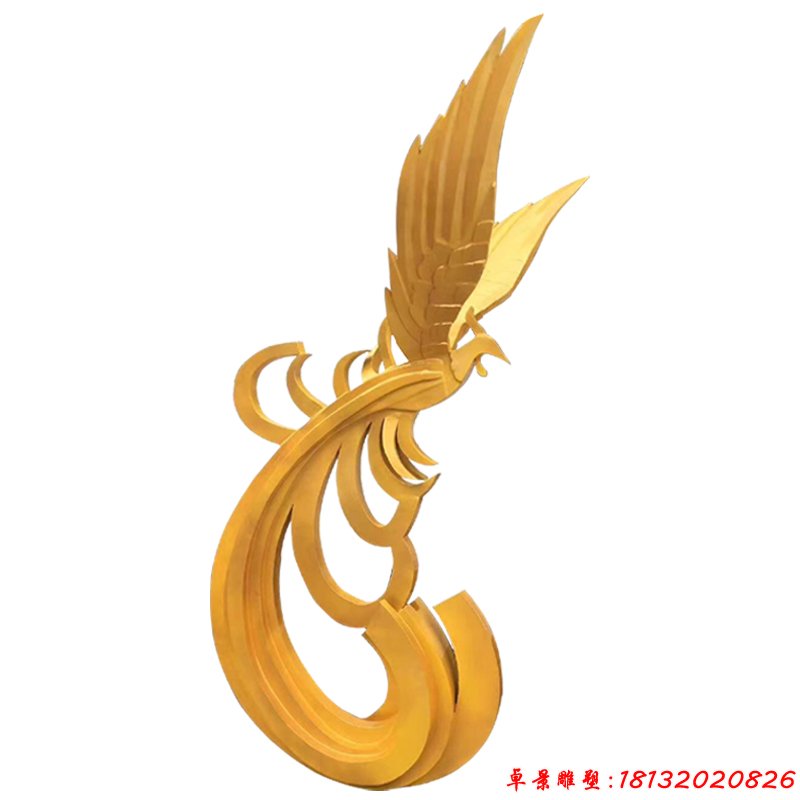 不銹鋼金色鳳凰展翅雕塑