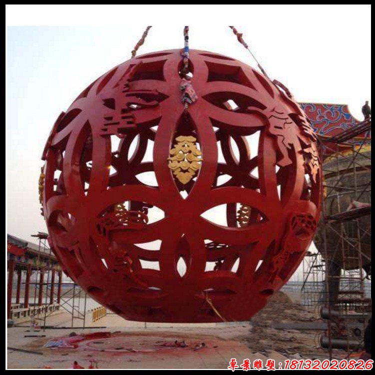 不銹鋼人物祥云浮雕鏤空球雕塑