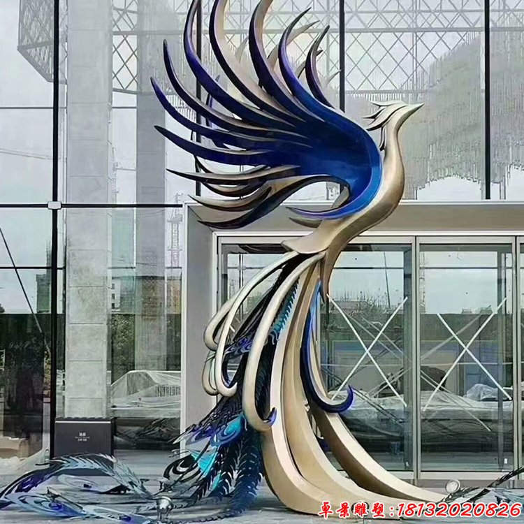 城市不銹鋼展翅鳳凰雕塑