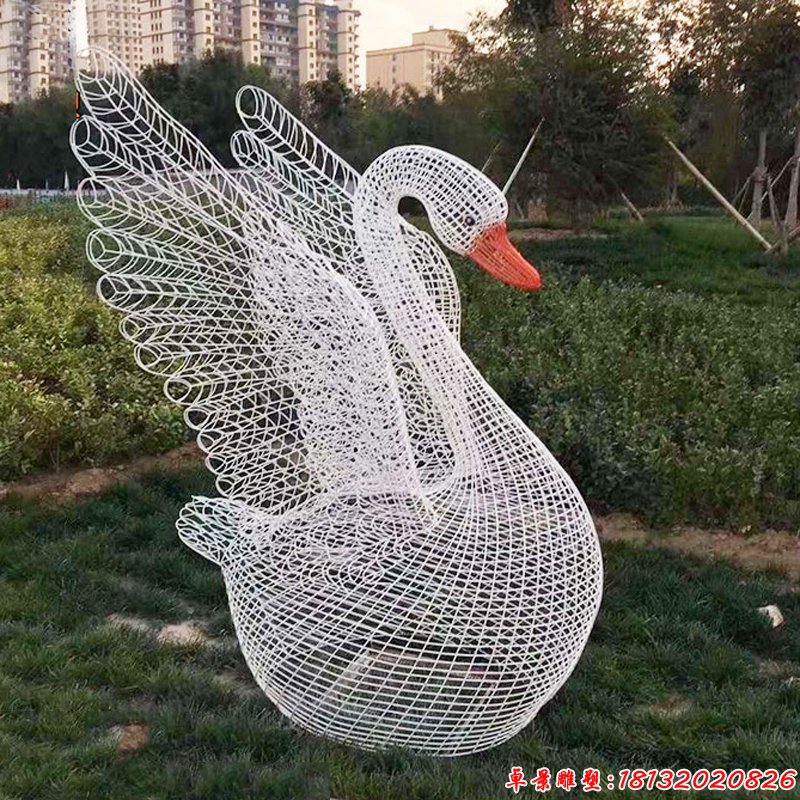 公園不銹鋼編織展翅天鵝