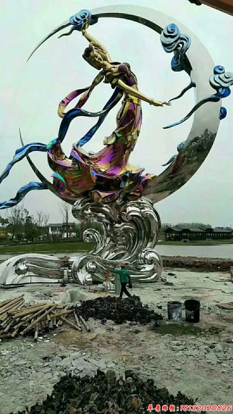 景區(qū)不銹鋼嫦娥奔月雕塑