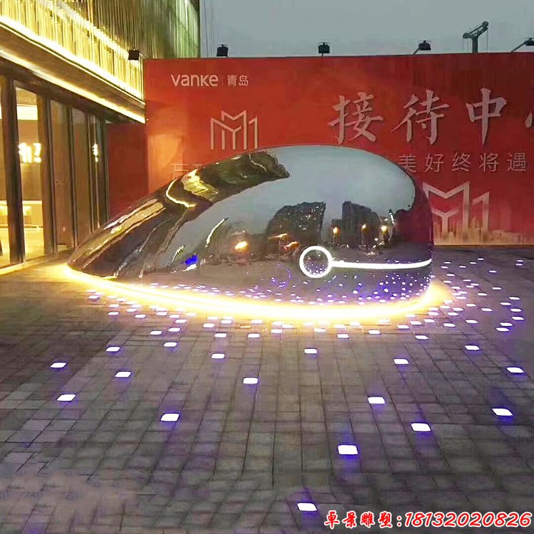 鏡面不銹鋼燈光效果抽象鯨魚雕塑 (2)