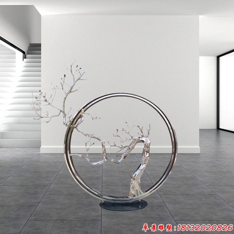 酒店不銹鋼圓環(huán)小樹雕塑