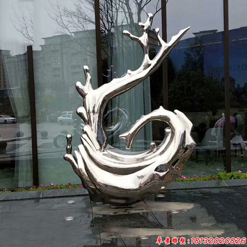 小區(qū)不銹鋼水景抽象水花雕塑 (1)