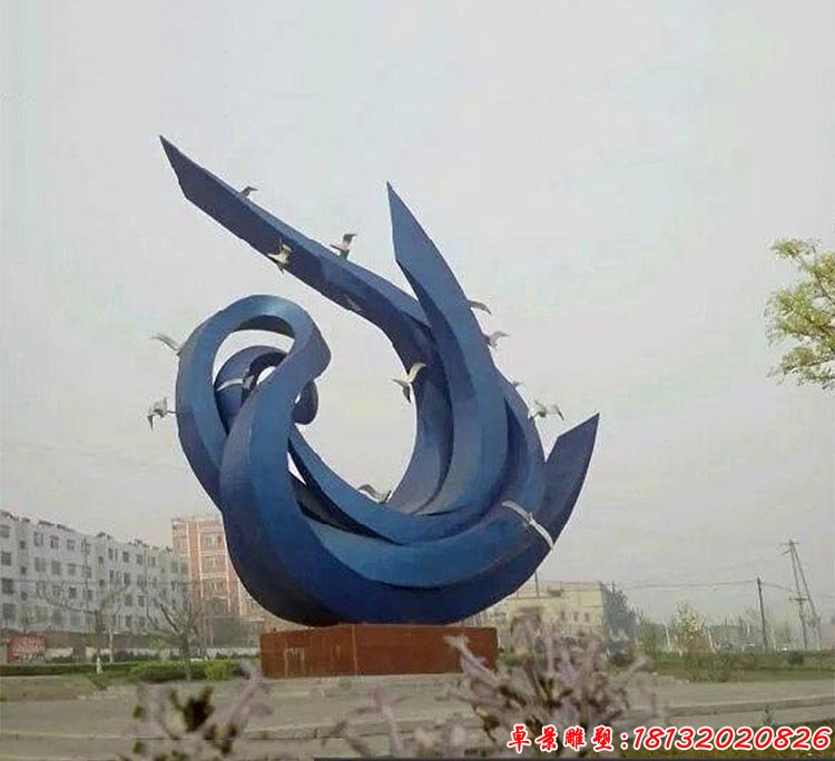 不銹鋼彩色海鷗和海浪 城市不銹鋼雕塑