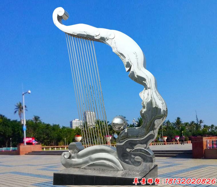 不銹鋼抽象豎琴雕塑 廣場不銹鋼雕塑