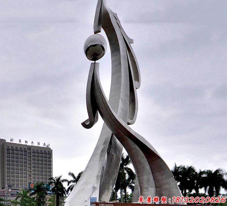 不銹鋼抽象雙龍戲珠 城市不銹鋼雕塑