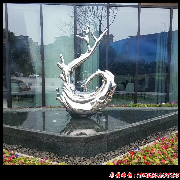 不銹鋼抽象水花，公園景觀雕塑 (3)