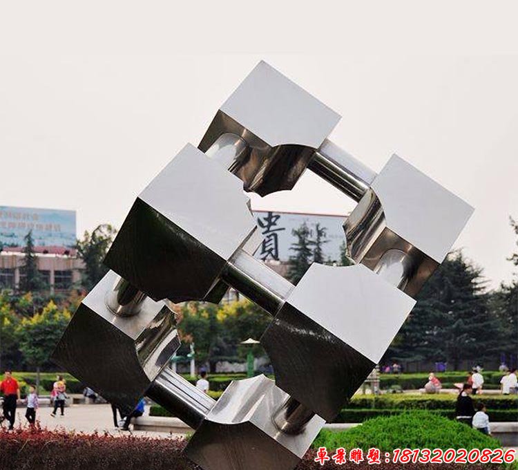 不銹鋼抽象正方體雕塑 街邊景觀雕塑 (2)