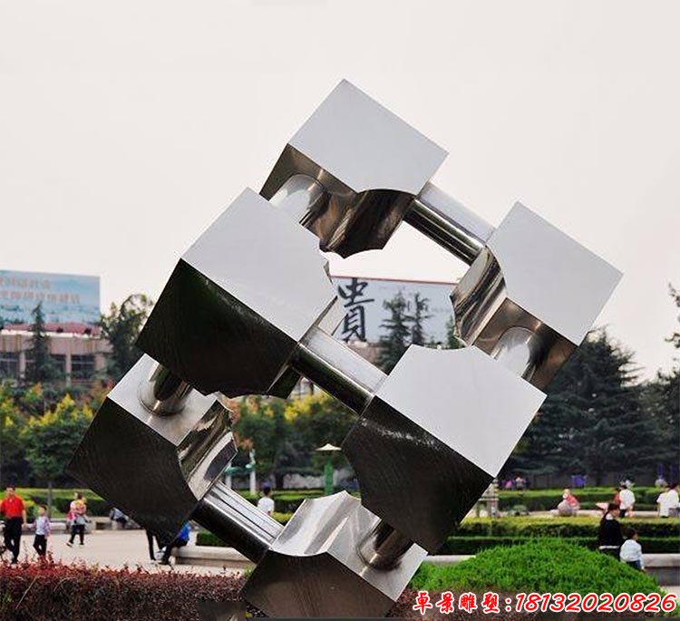 不銹鋼抽象正方體雕塑 街邊景觀雕塑