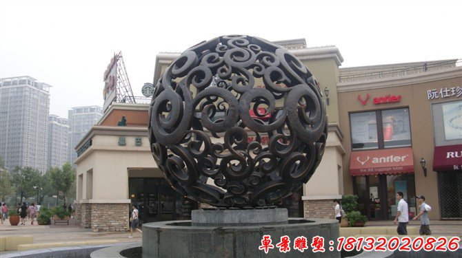 不銹鋼發(fā)光鏤空球 商場門口景觀雕塑 (4)