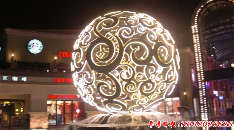 不銹鋼發(fā)光鏤空球 商場門口景觀雕塑