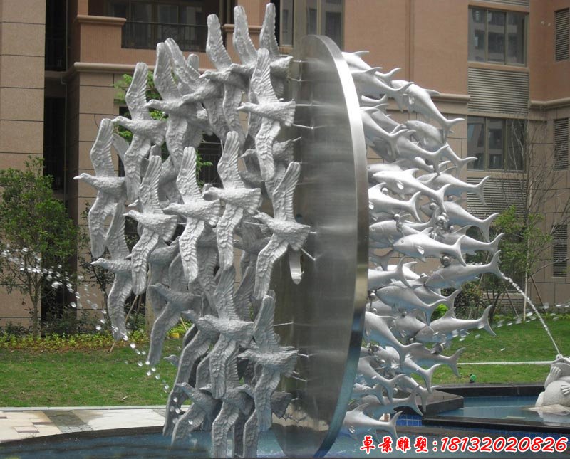 不銹鋼飛鳥和魚雕塑 小區(qū)不銹鋼雕塑