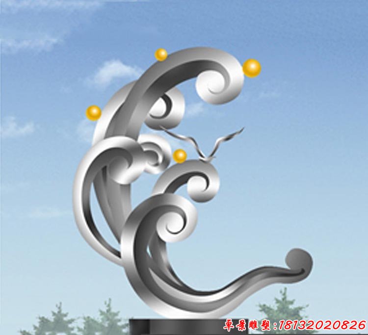 不銹鋼海鷗和海浪雕塑 海邊不銹鋼雕塑