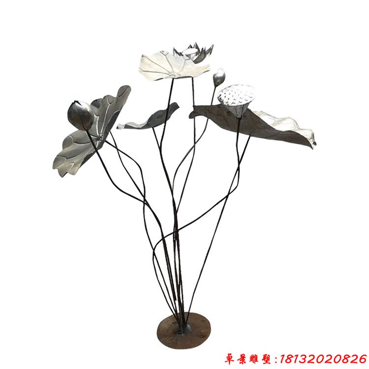 不銹鋼荷葉荷花雕塑酒店大廳植物雕塑