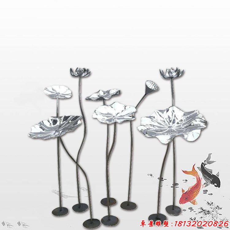 不銹鋼荷花荷葉雕塑,酒店大廳景觀雕塑 (2)