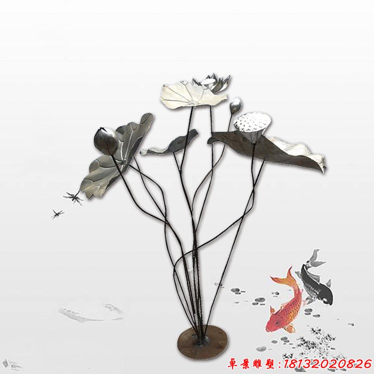 不銹鋼荷花荷葉雕塑,酒店大廳景觀雕塑