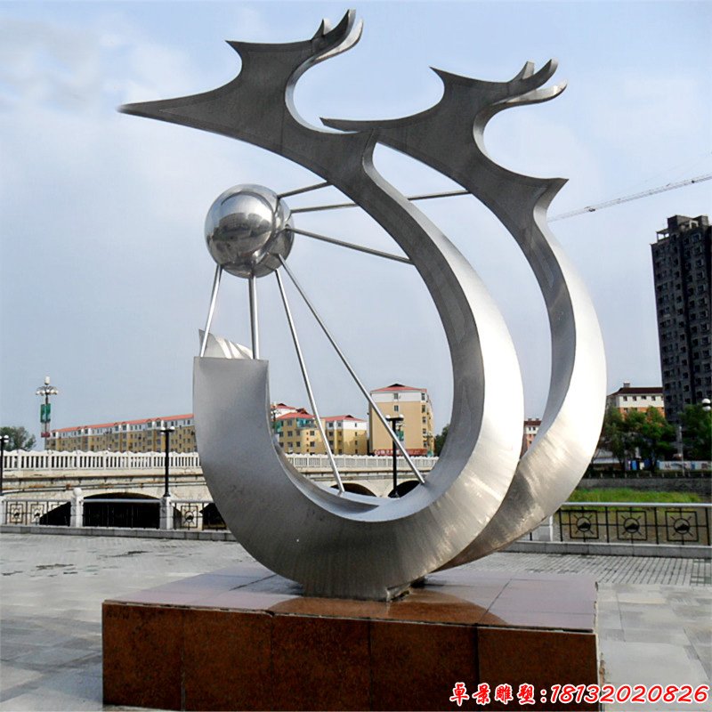 抽象雙龍戲珠雕塑 城市不銹鋼雕塑