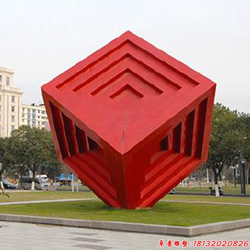 回形花紋浮雕正方體不銹鋼景觀雕塑