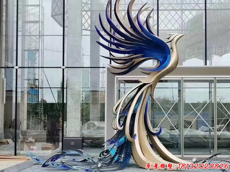 不銹鋼抽象飛翔鳳凰雕塑 (1)