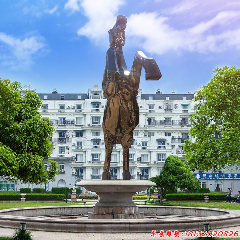 不銹鋼鏡面奔馬雕塑 (1)