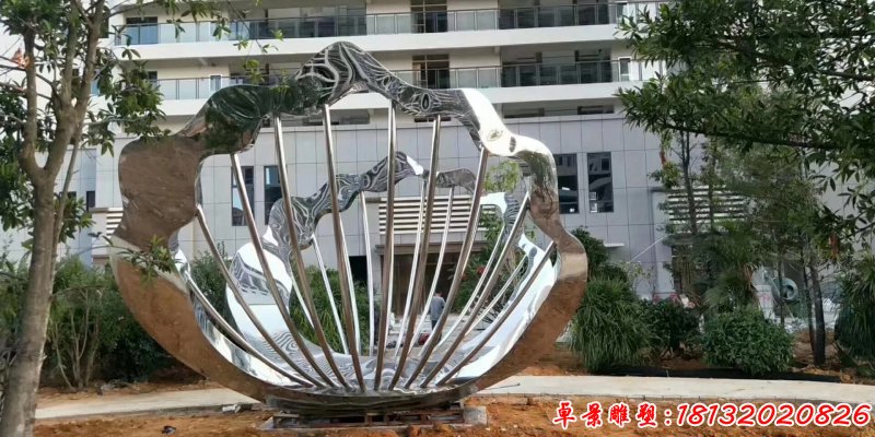不銹鋼鏤空扇貝雕塑 (3)