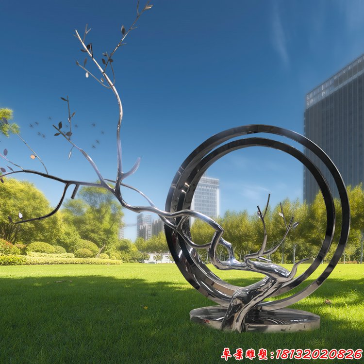 大型不銹鋼圓環(huán)樹枝造型雕塑 (1)